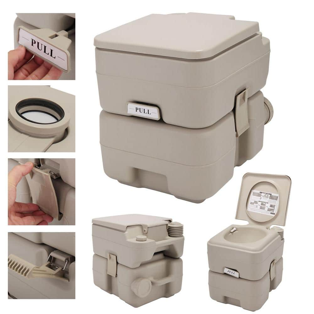 JAXPETY 5.3 Gal. Portable Toilet Porta Potty Flush No Leakage for Outdoor Camping RV Travel Warm Gray TY91A0200