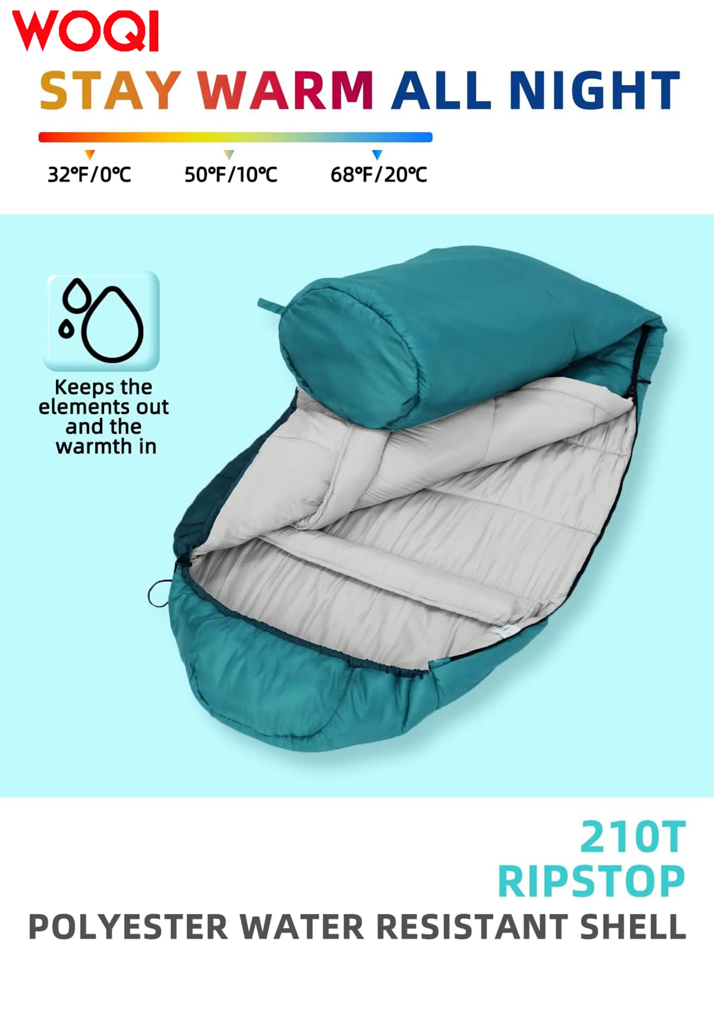 WOQI Season 3 4 Adult Mummy Sleeping Bag  warm and washable  suitable for outdoor hiking in cold weather