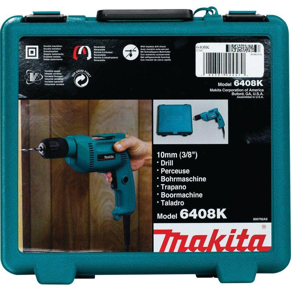 Makita 4.9 Amp 38 in. Corded Low Noise (79dB) Variable Speed Drill with Keyless Chuck and Hard Case 6408K