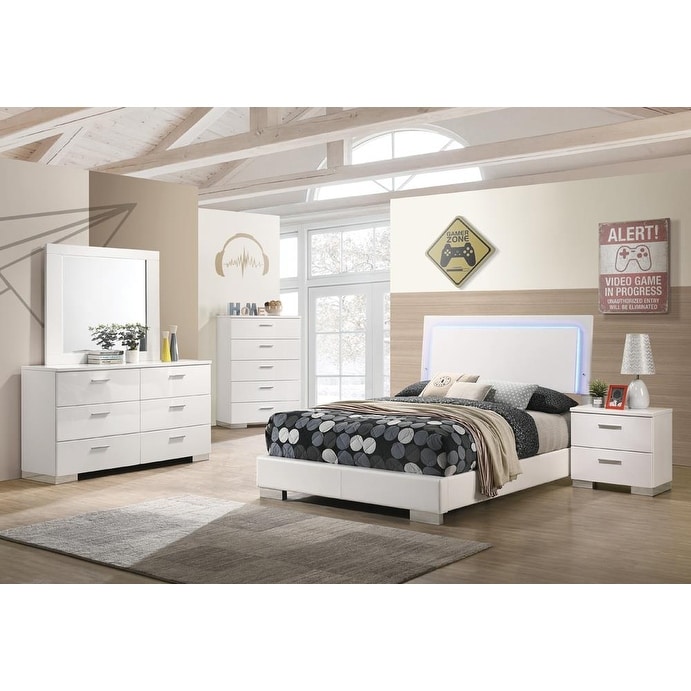 Coaster Furniture Felicity Glossy White Bedroom Set with LED Lighting - - 37402897