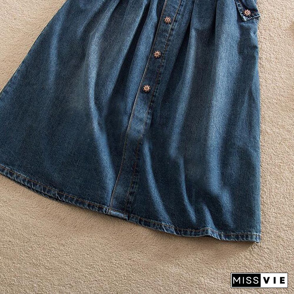 New Women Skirts Summer Lace Up Elastic Waist Denim Skirts Loose Casual Female A-Line Skirts Jeans Saia Faldas Plus Size7Xl