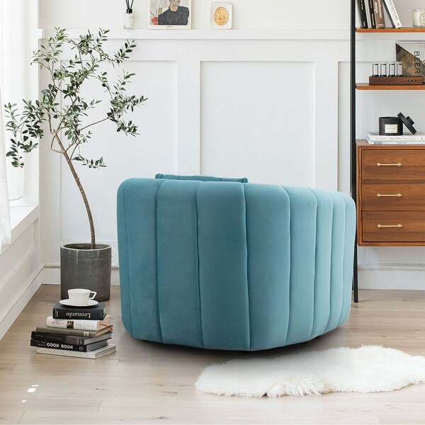 Ebello Oversize Velvet Swivel Barrel Comfy Round Armchair with Plump Pillow