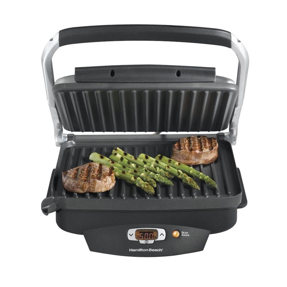 Hamilton Beach Steak Lover's 100 sq. in. Black Indoor Grill with Lid 25331