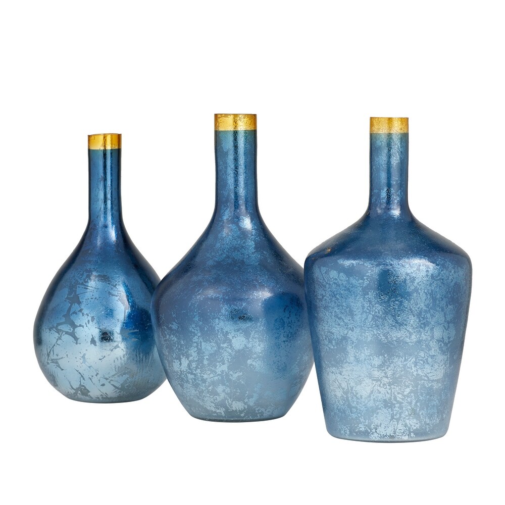 White or Blue Glass Vase with Gold Rim (Set of 3)