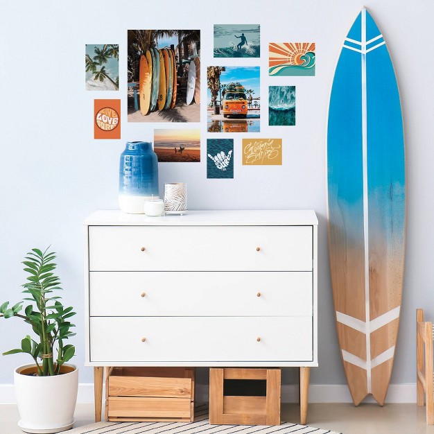 Retro Surf Gallery Poster Kit Giant Peel And Stick Wall Decal Blue orange yellow Roommates