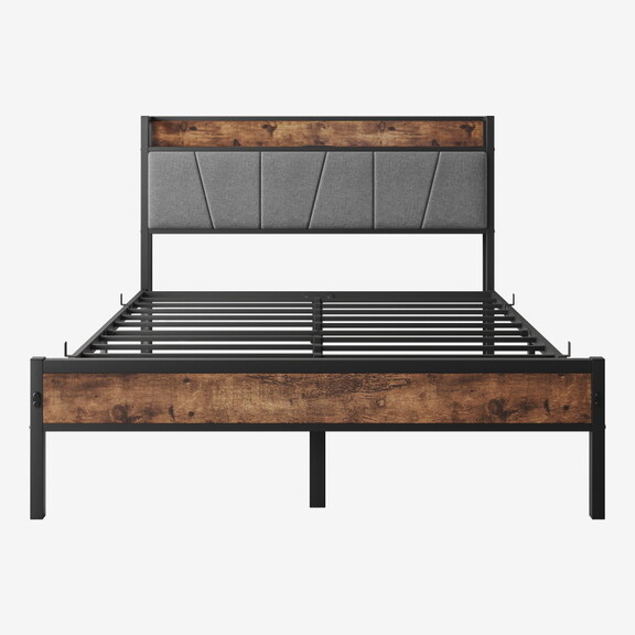 Full Size Bed Frame  Storage Headboard with Chargi...