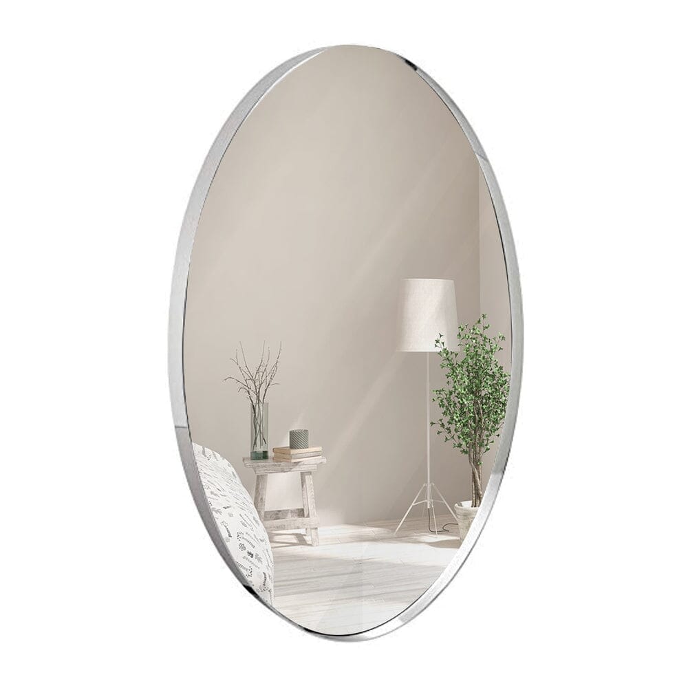 Contemporary Polished Metal Wall Mirror | Oval Polished Silver Framed (24