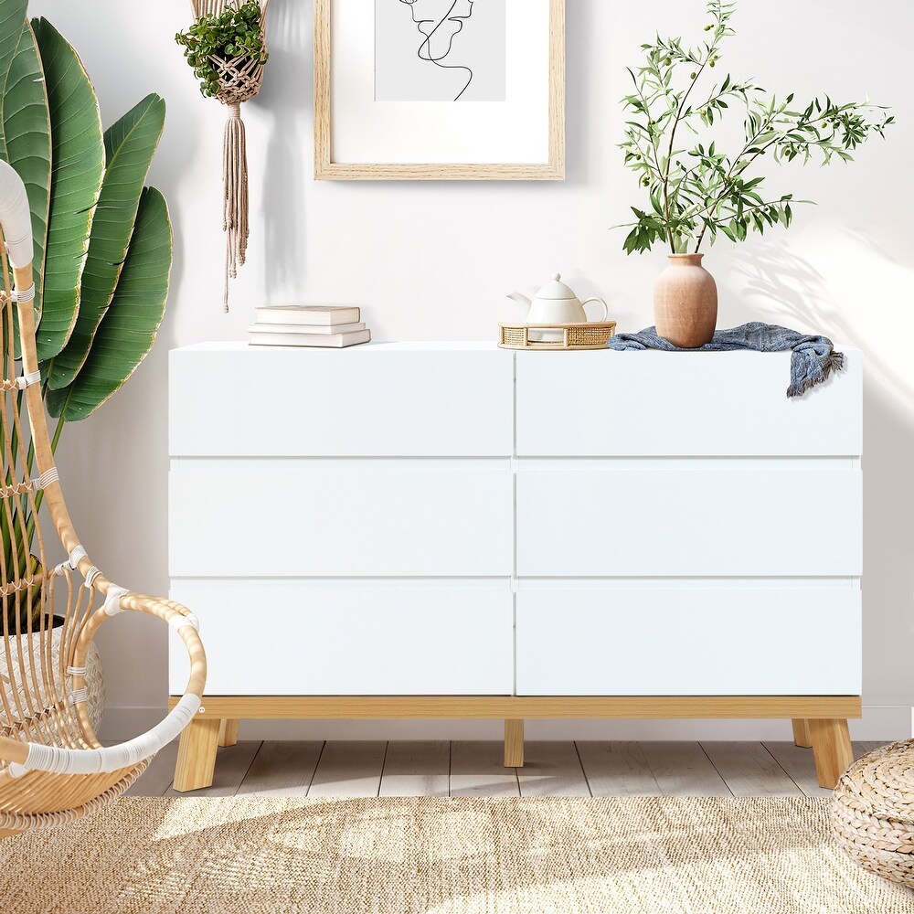 Modern White Wood 6 Drawer Dresser