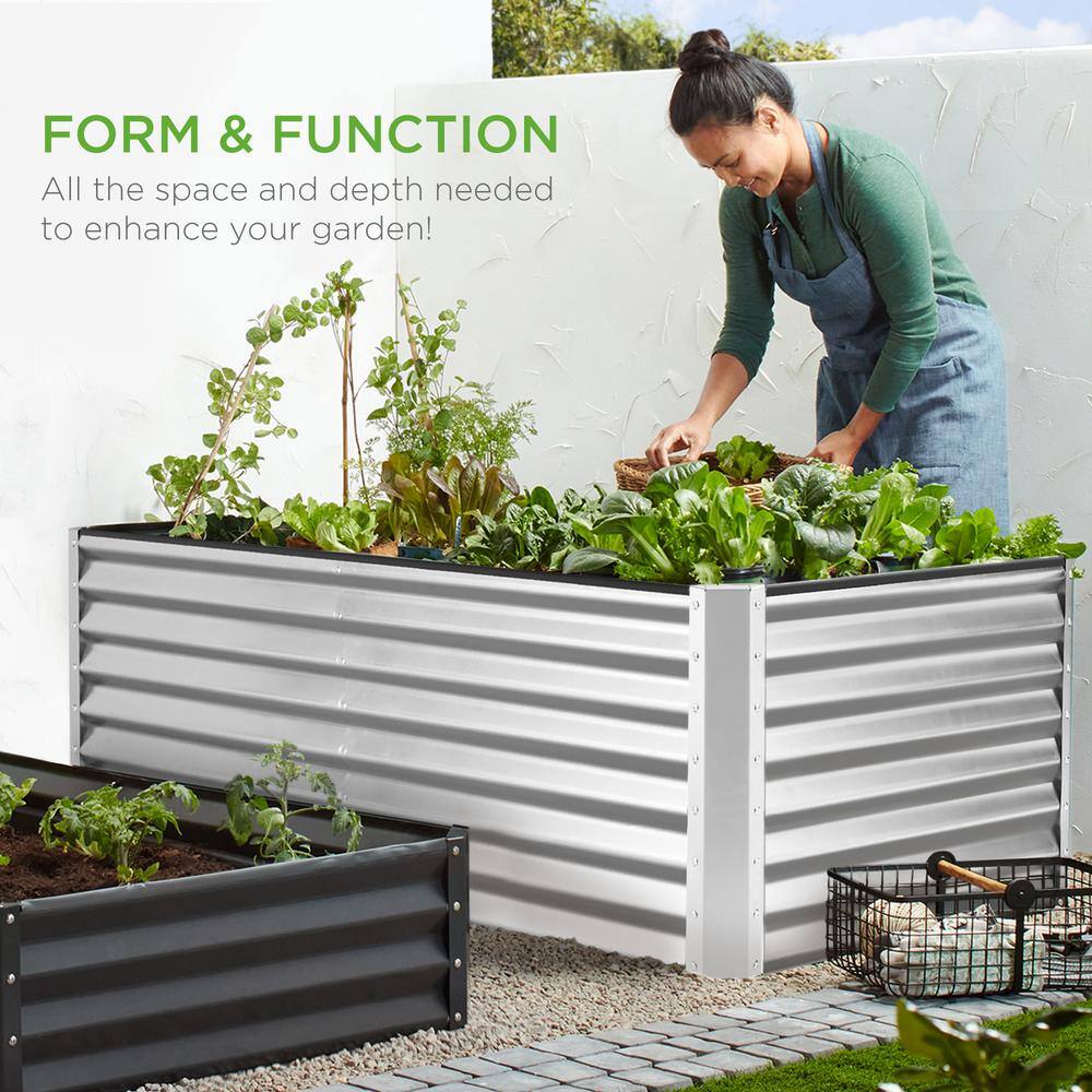 Best Choice Products 6 ft. x 3 ft. x 2 ft. Silver Outdoor Steel Raised Garden Bed Planter Box for Vegetables Flowers Herbs SKY6418