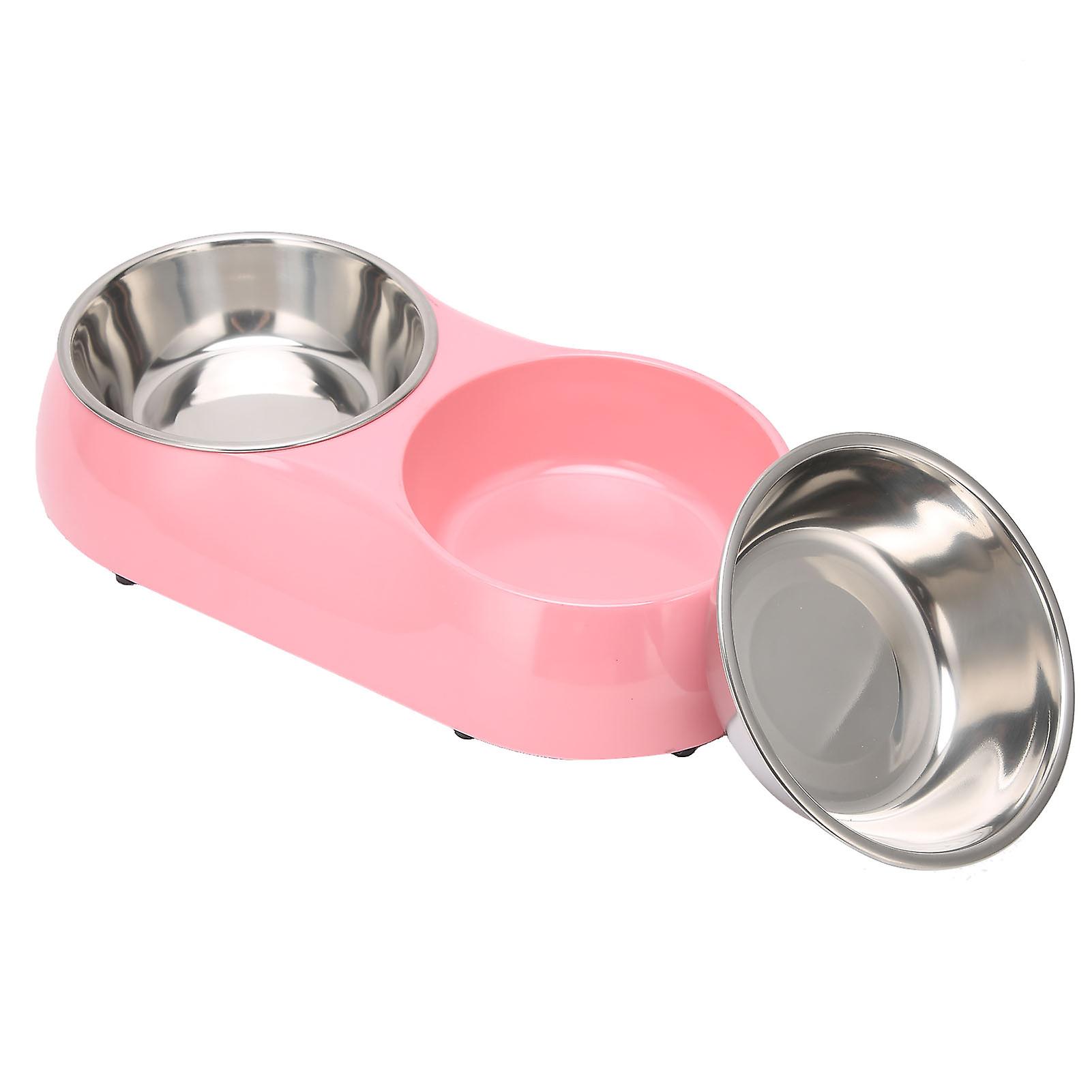 Stainless Steel Nonslip Double Pet Bowls Household Food Water Feeder For Medium And Small Petm Pink