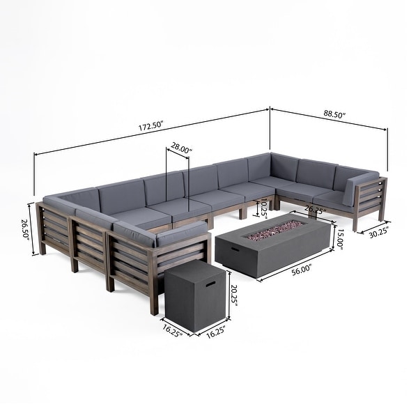 Oana Outdoor 12Piece UShaped Acacia Wood Sectional Sofa Set with Fire Pit by Christopher Knight Home