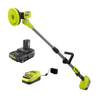 RYOBI ONE+ 18V Cordless Telescoping Power Scrubber Kit with 2.0 Ah Battery and Charger P4500K