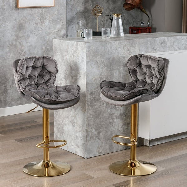 Swivel Bar Stools Set of 2， Velvet Counter Height Adjustable Barstools with Metal Legs， Dining Bar Chairs