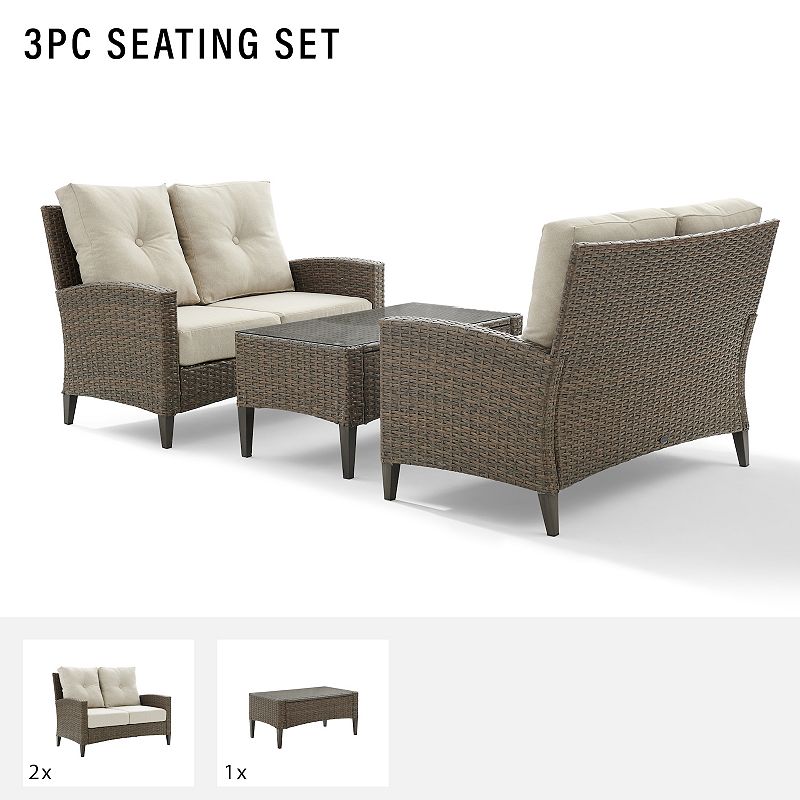 Crosley Rockport Outdoor 3-Piece Wicker Conversation Set