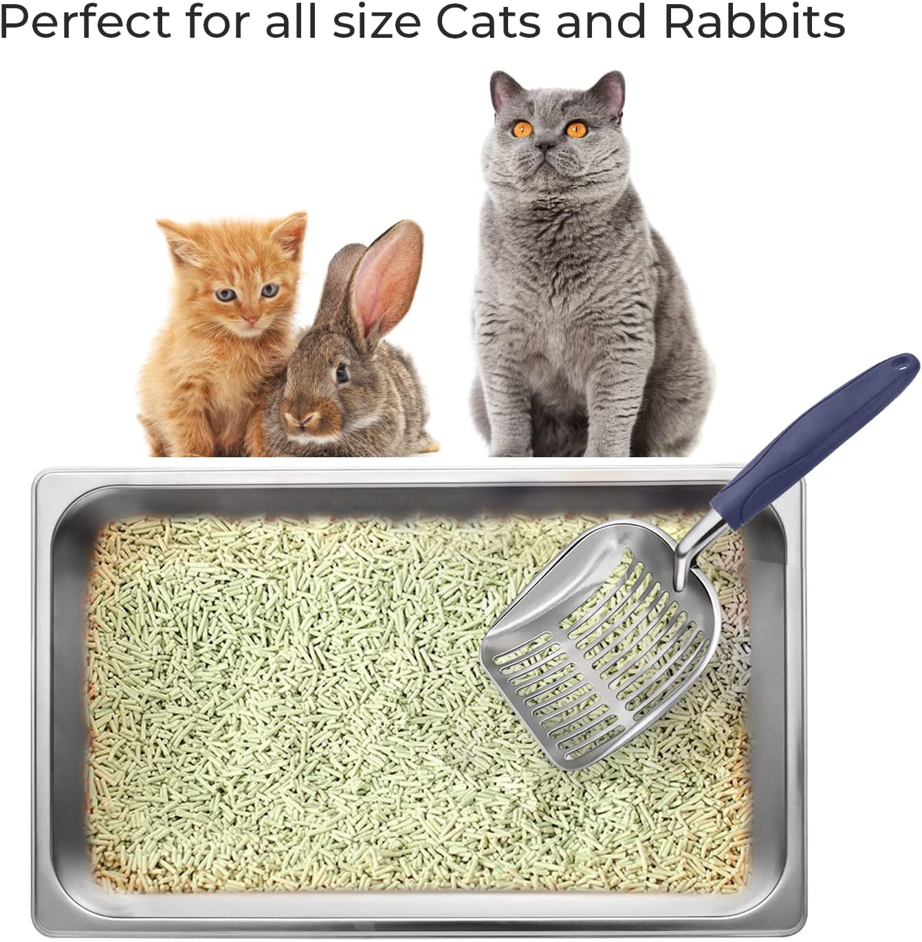 Stainless Steel Cat Litter Box + Cat Litter Scoop， Extra Large Litter Box Has High Sides， Doesn't Absorb Odor， Rust or Stains， Cat Litter Scooper has Aluminum Alloy Sifter， Metal Scooper， Deep shovel.