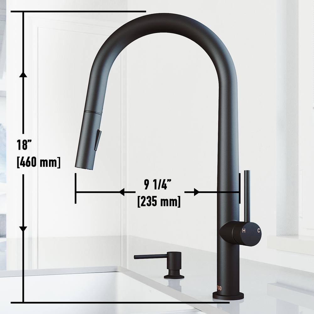 VIGO Greenwich Single Handle Pull-Down Sprayer Kitchen Faucet Set with Soap Dispenser in Matte Black VG02029MBK6