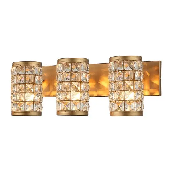 Aged Brass 3-Light Crystal Bathroom Vanity Lights Wall Sconce - 21.65-in W x 7.72-in H x 7.4-in D