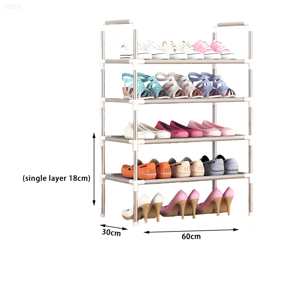 ACEUR 4-Tier 12 Pairs Portable Shoe Rack Shoe Organizer Storage Stand， Expandable for Heels，Boots， Silver Grey