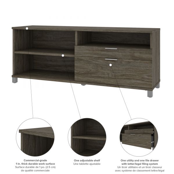 Bestar Pro-Linea Credenza with two drawers in Walnut Grey