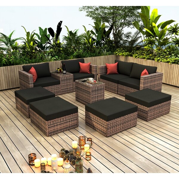 Convertible Sectional Conversation Set: 10Piece Outdoor Patio Furniture