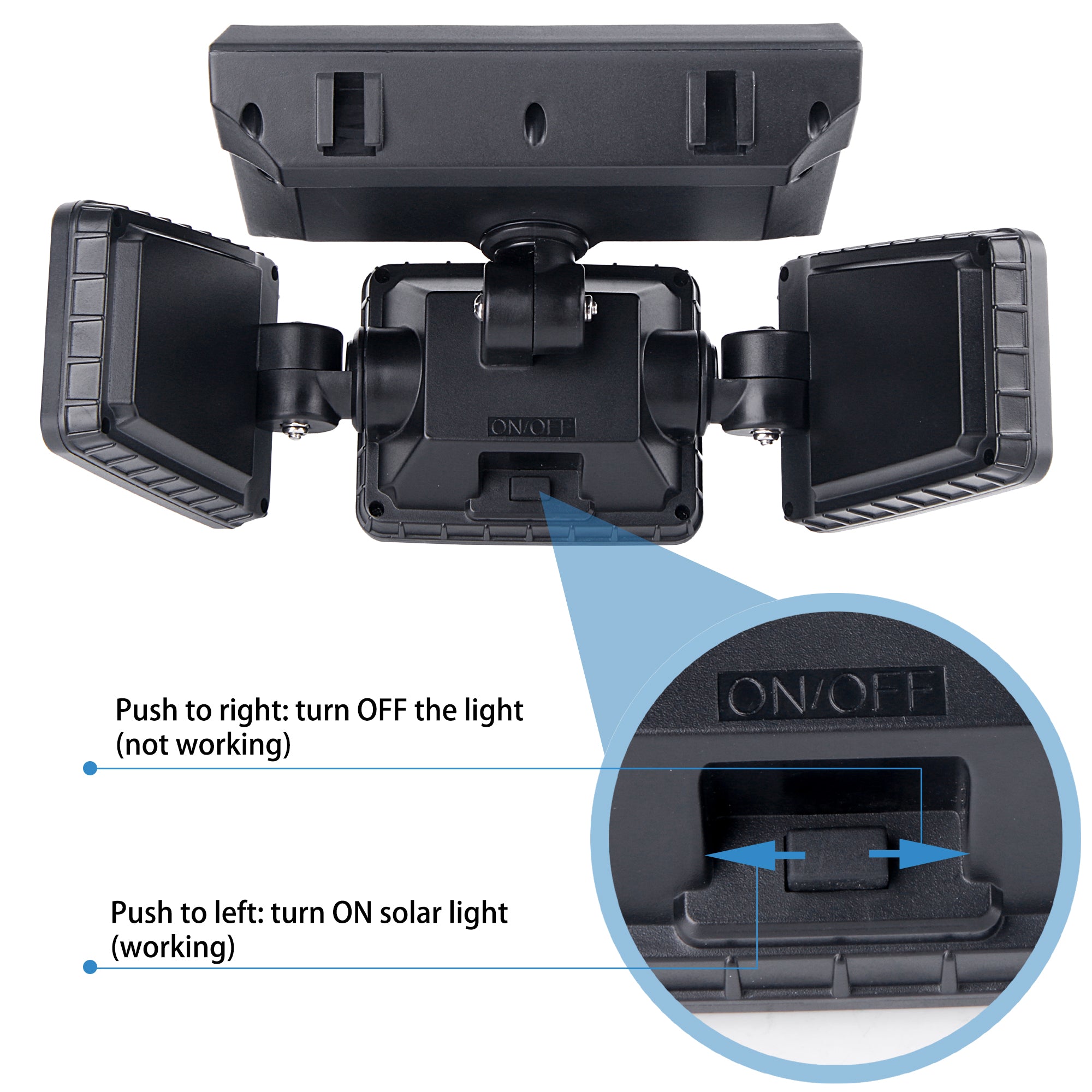 2000 Lumen Triple Head Solar Security Light - Motion Activated