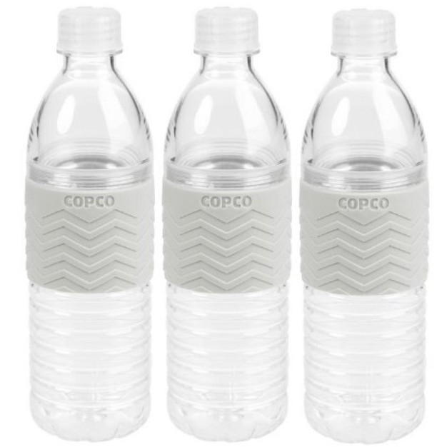 Copco Hydra 3 pack Water Bottle 16 9 Ounce Non Slip Sleeve Bpa Free Tritan Plastic Reusable Chevron Gray