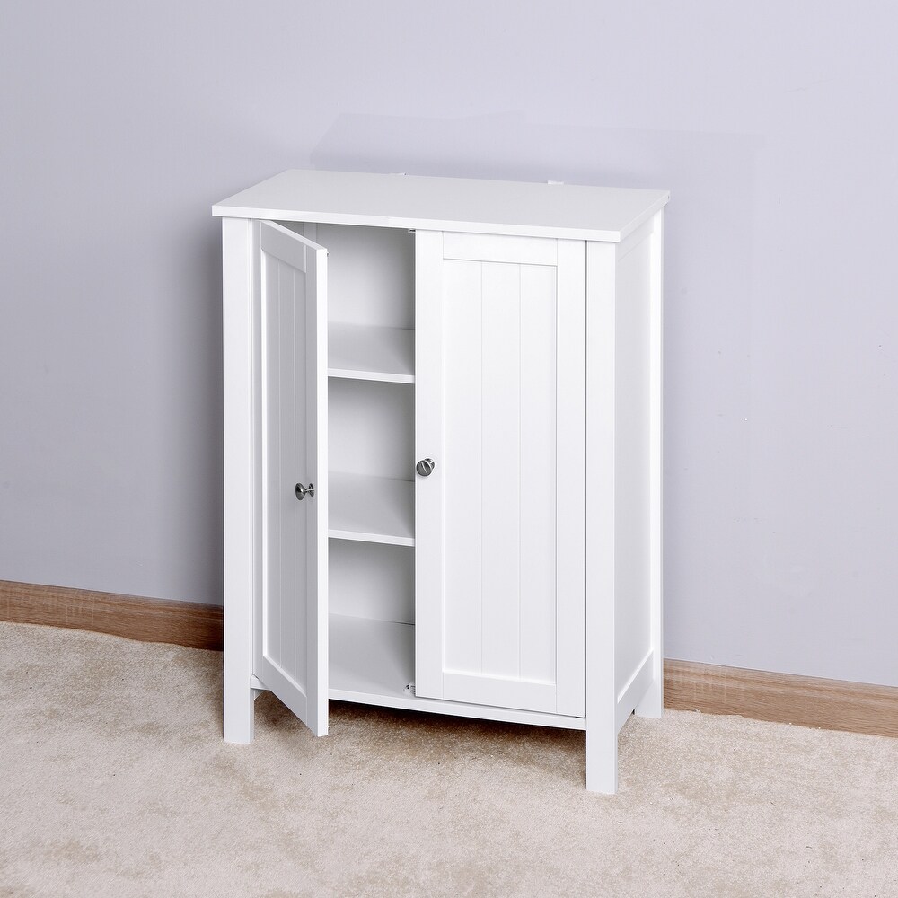 Bathroom Floor Storage Cabinet with Double Door and Adjustable Shelf for Bedroom White Cabinet Freestanding Laundry Organizer