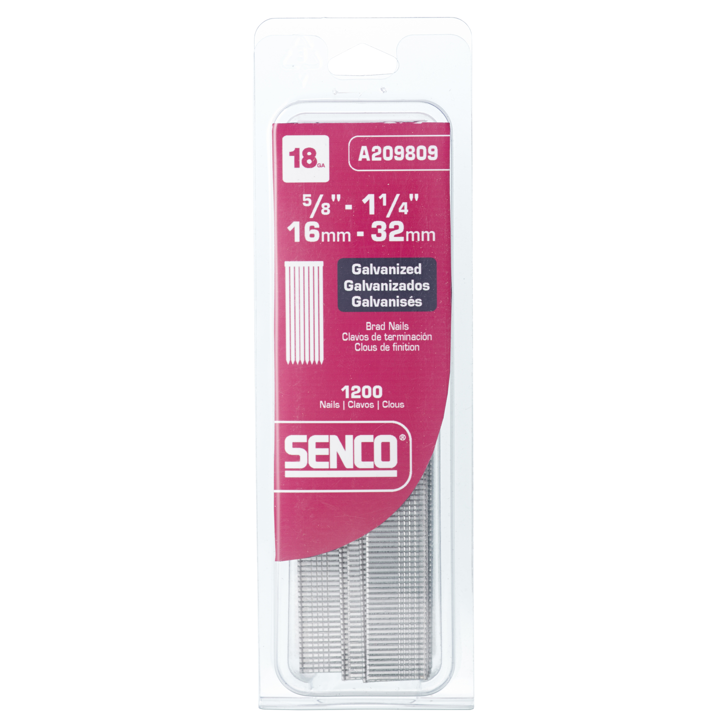 Senco 1-1/4 in. 18 Ga. Straight Strip Galvanized Brad Nails 1，200 pk