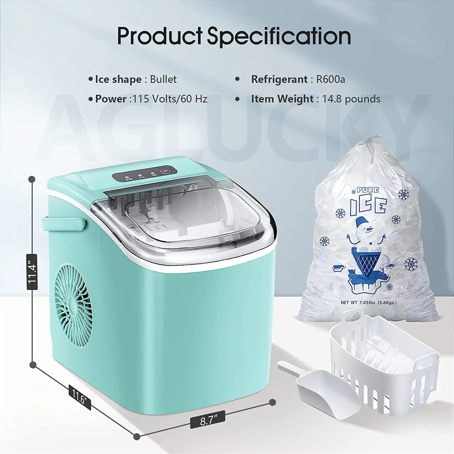 Ice Makers Countertop,Protable Ice Maker Machine with Handle,Self-Cleaning Ice Maker, 26Lbs/24H, 9 Ice Cubes Ready in 8 Mins, for Home/Office/Kitchen