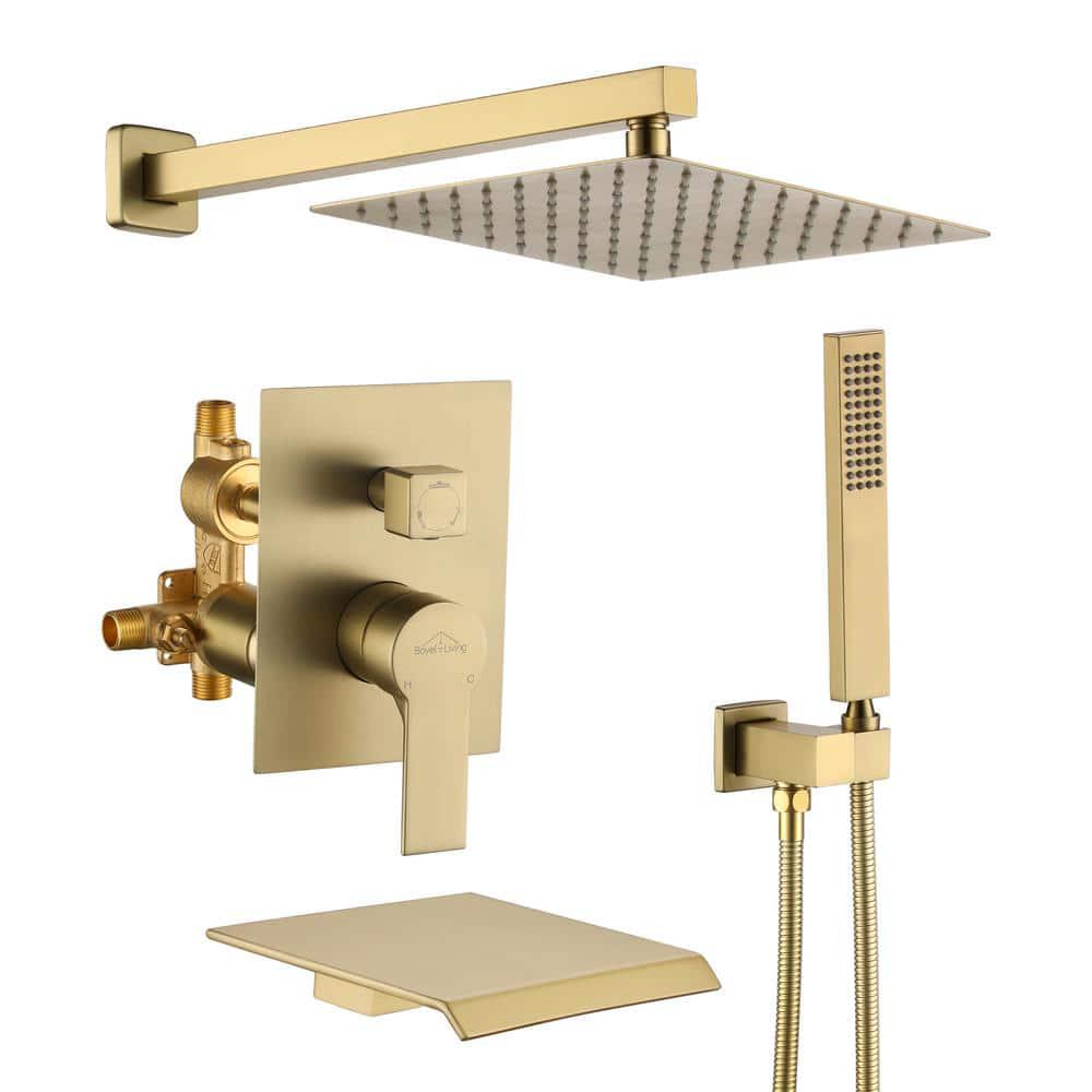 Boyel Living Wall Mount SingleHandle 1Spray Tub and Shower Faucet in Brushed Gold  10 Inch