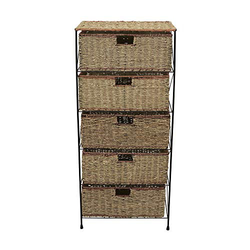 Household Essential ML-5755 Household Essentials 5-Drawer Storage Unit& Seagrass& Rattan& 41.25 by 18 by 12-Inch