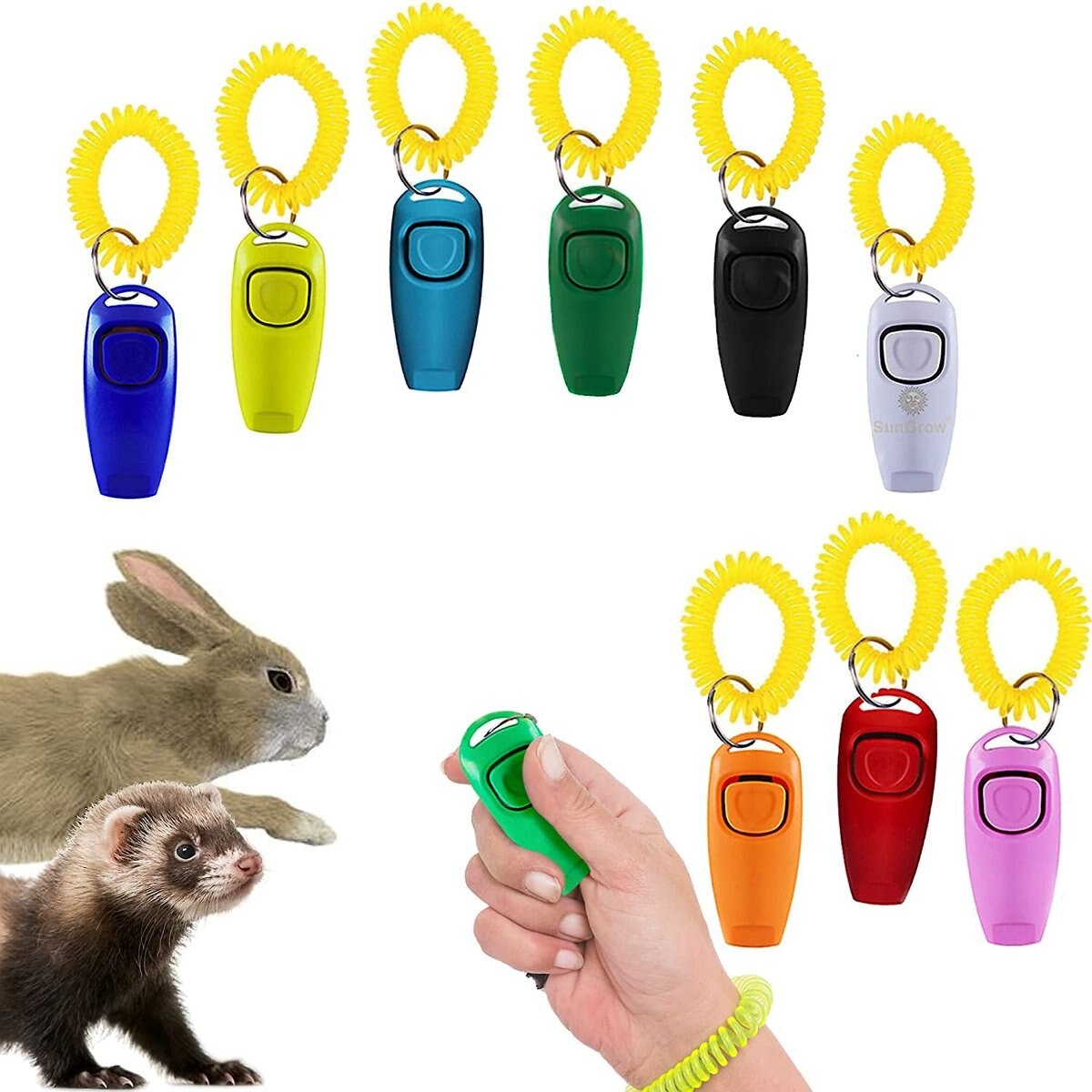 SunGrow Training Clicker and Whistle with Wrist Band Chicken， Small-Pet and Horse Communication and Behavior Correction Aid， 10 count