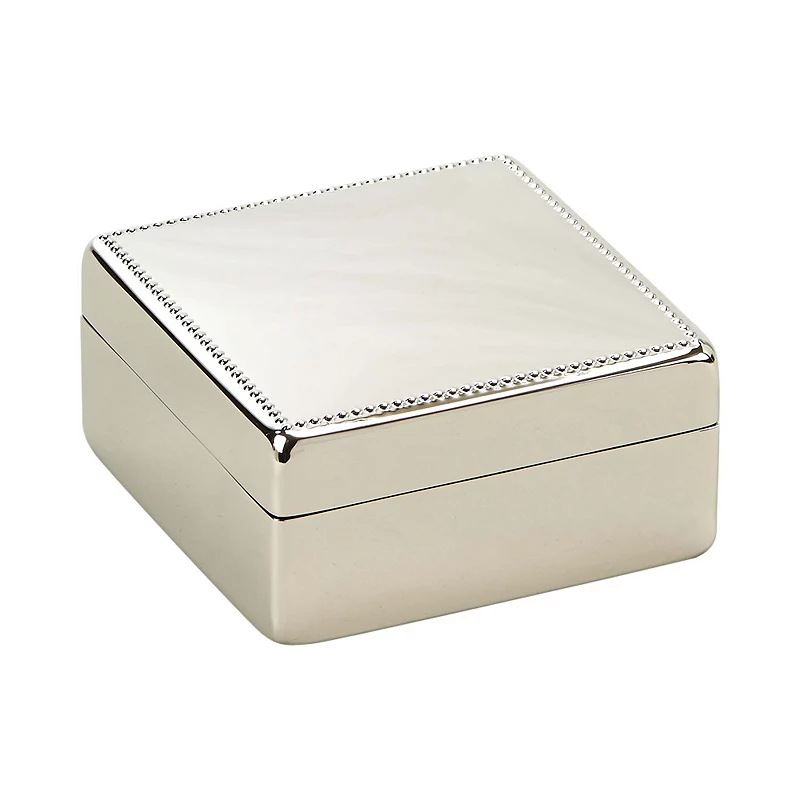 3.25 Silver Square Beaded Jewelry Box