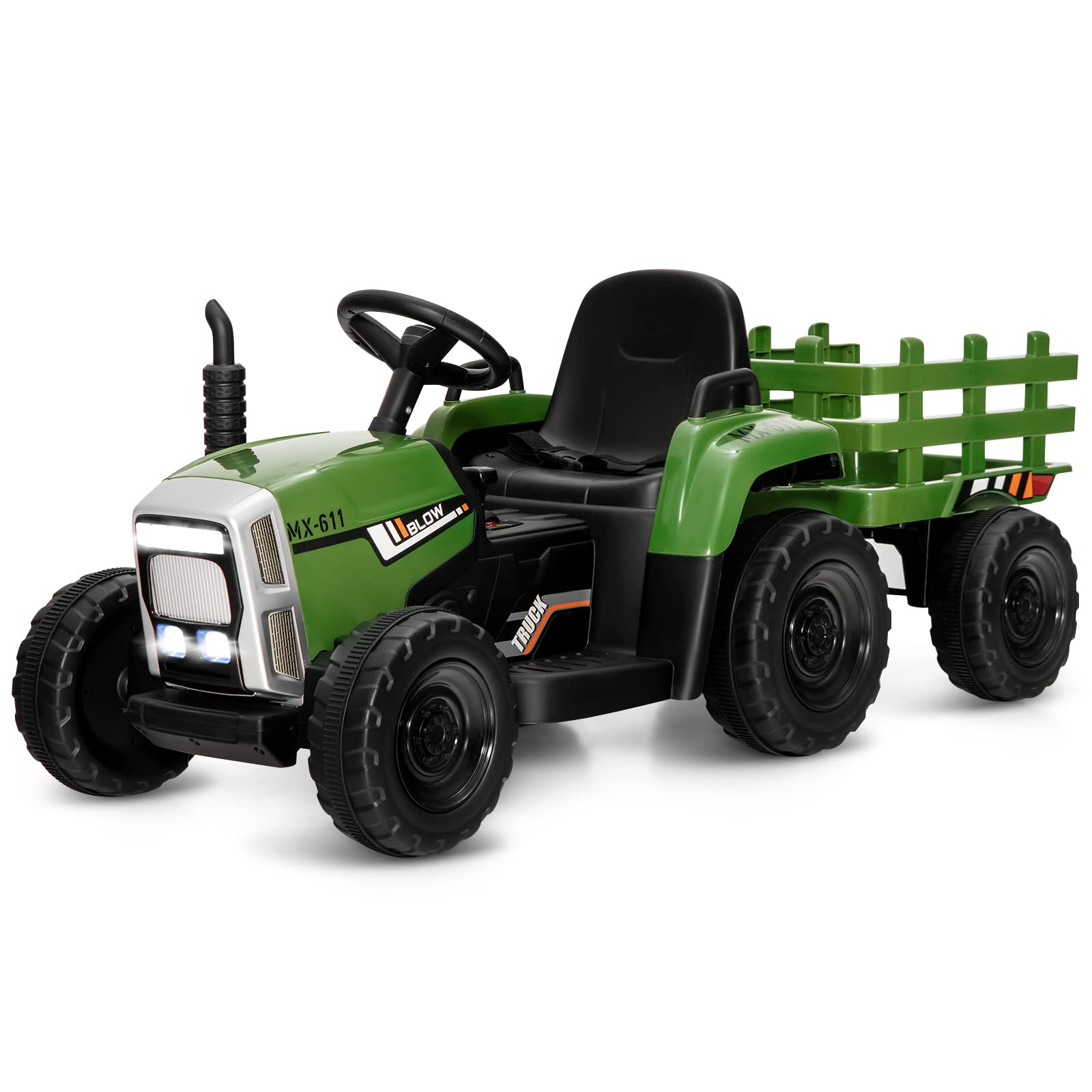 Costzon 12V Kids Ride On Tractor with Trailer, Battery Powered Electric Vehicle Toy Car