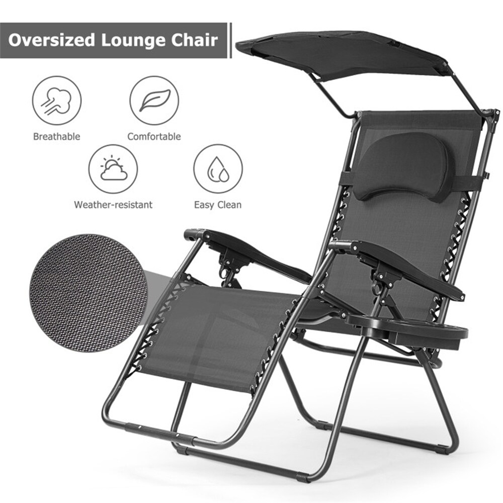 Single Folding Shade Canopy Cup Holder Recliner Lounge Chair