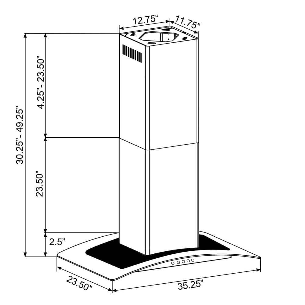 AKDY 36 in 343 CFM Convertible Island Mount Range Hood in Stainless Steel Tempered Glass with 2 Set Carbon Filter