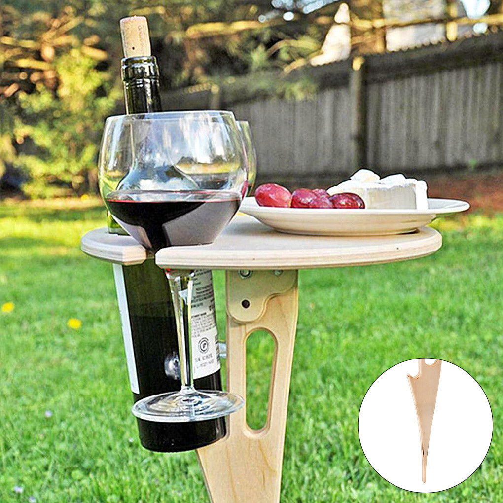 Portable Picnic Table Wood Beverage Tray Collapsible Holder Backyard Serving Rack Universal Outdoor Vacation Supplies Dual Layer Wood