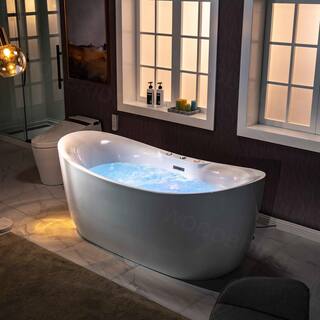 WOODBRIDGE Padova 71 in. Acrylic Freestanding Double Slipper Whirlpool and Air Bathtub with Drain and Overflow Included in White HBT5760