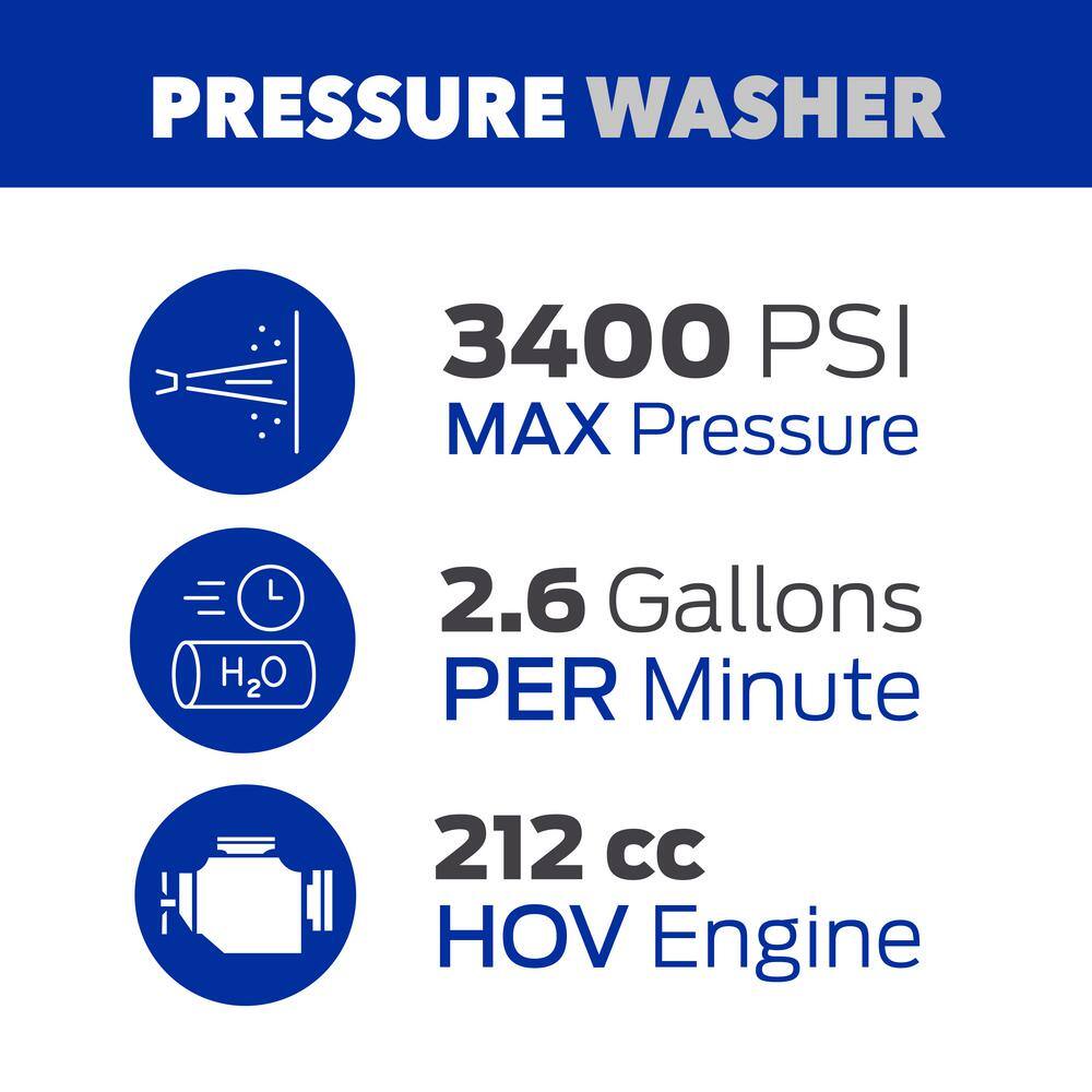 Ford 3400 PSI 2.6 GPM Professional Gas Pressure Washer FPWG3400H