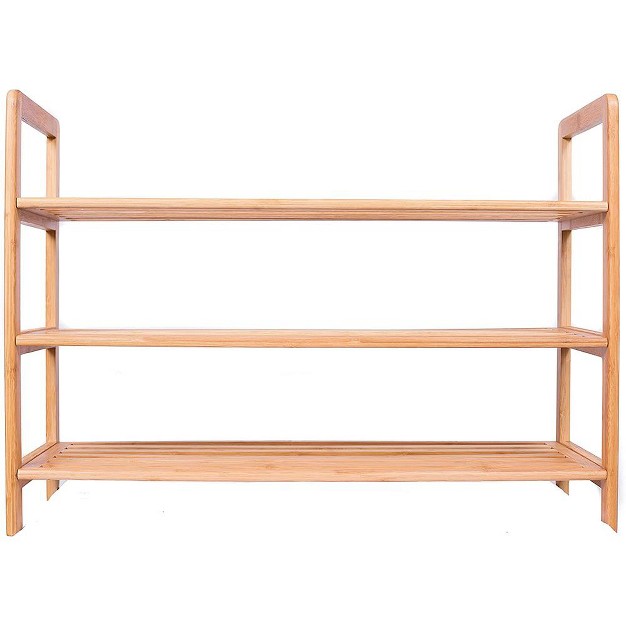 Birdrock Home 3 tier Free Standing Bamboo Shoe Rack With Handles