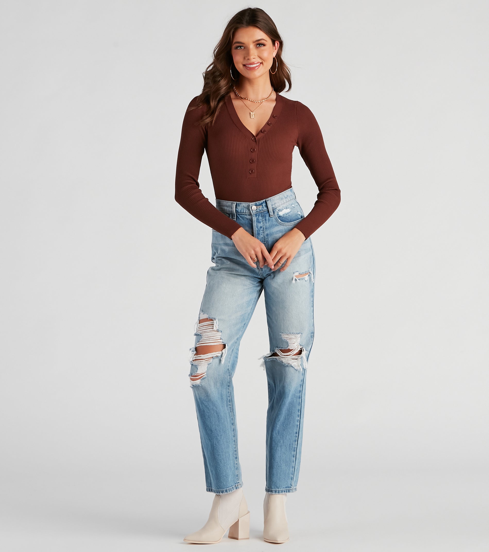 Button A Serious Note Rib Bodysuit