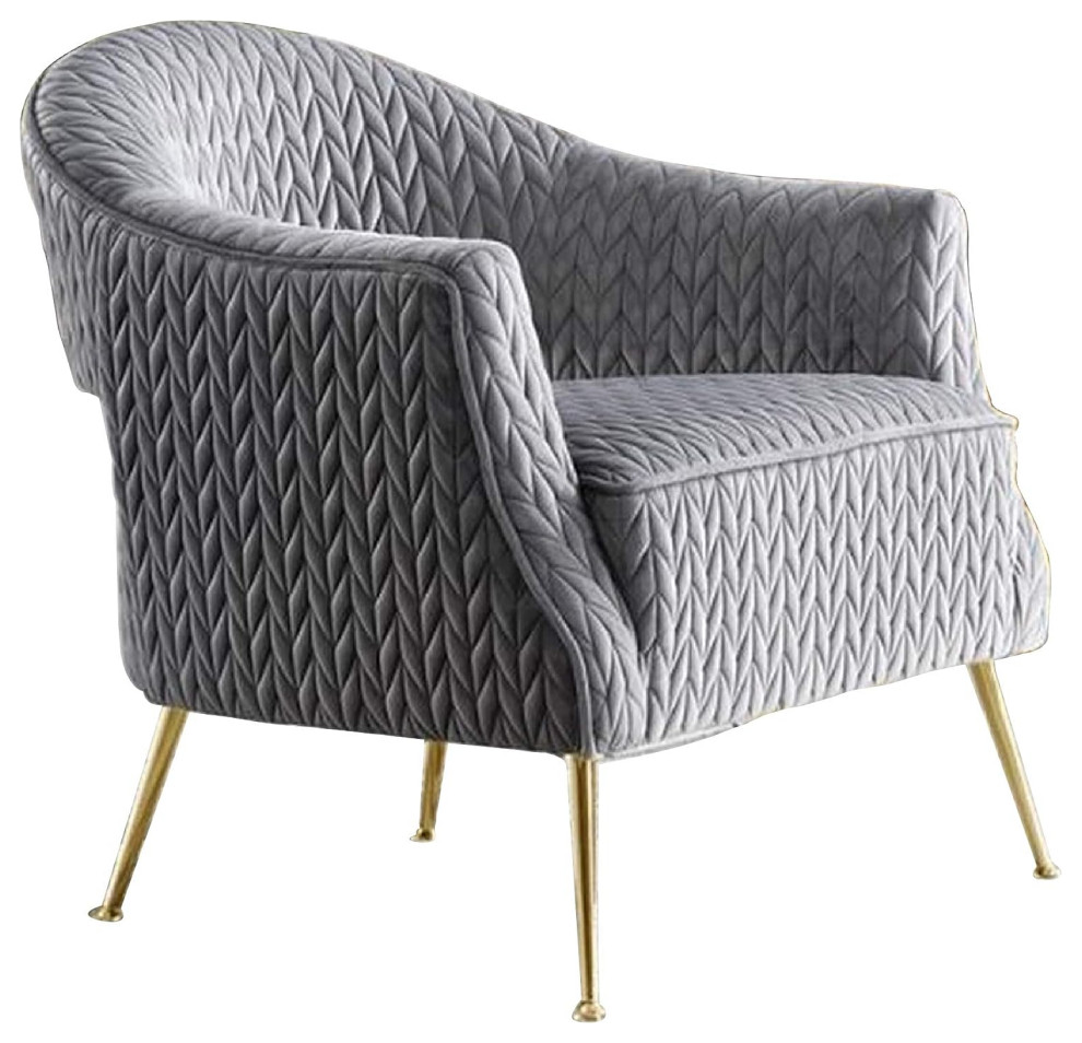 Benzara BM226805 Textured Fabric Accent Chair  Tubular Metal Legs  Gray and Gold   Midcentury   Armchairs And Accent Chairs   by VirVentures  Houzz