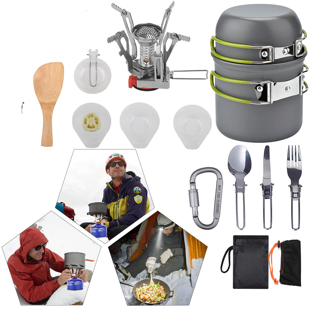 13PCS Portable Camping Cookware Mess Kit, Outdoor Cook Gear for 1-2 People Hiking Backpacking Family Picnic