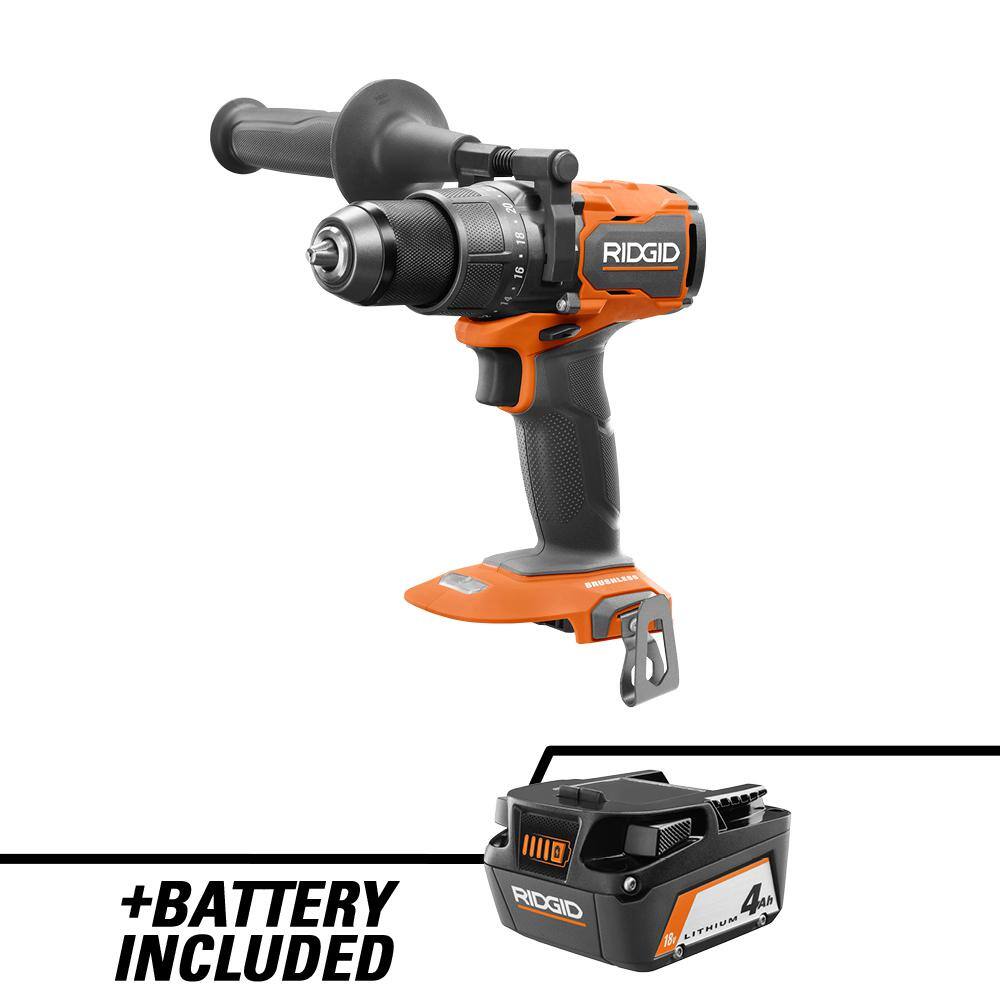 RIDGID 18V Brushless Cordless 12 in. Hammer Drill with 18V Lithium-Ion 4.0 Ah Battery R86115B-AC87004