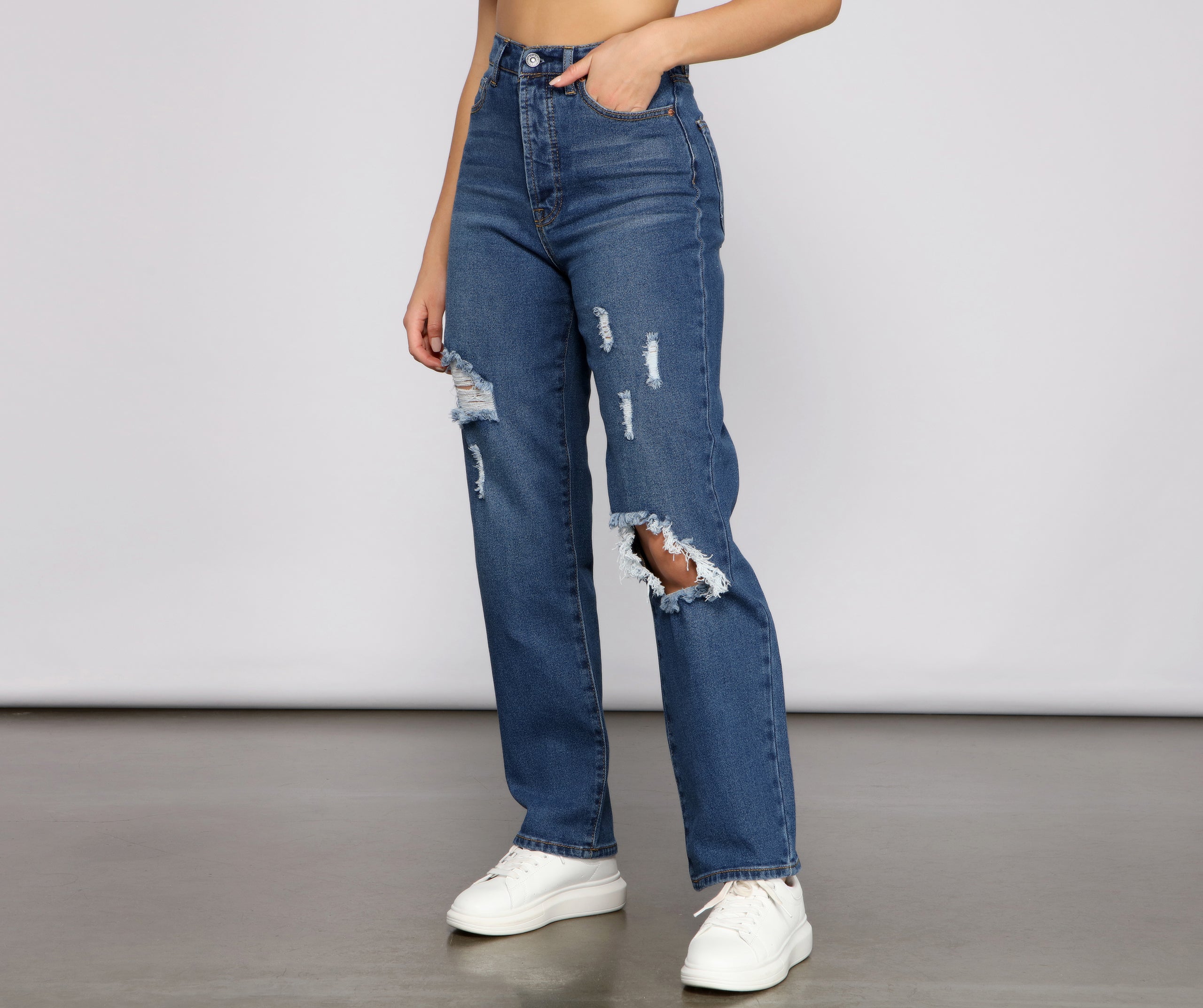 Iconic High Rise Destructed Boyfriend Jeans