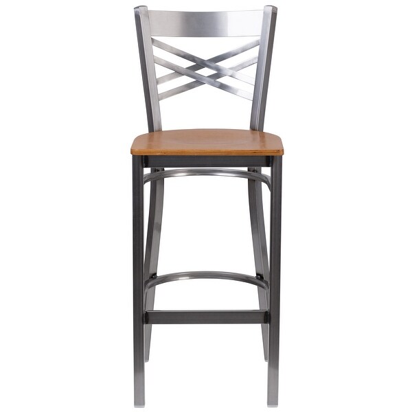 X Back Metal Restaurant Barstool - Vinyl Seat - 17