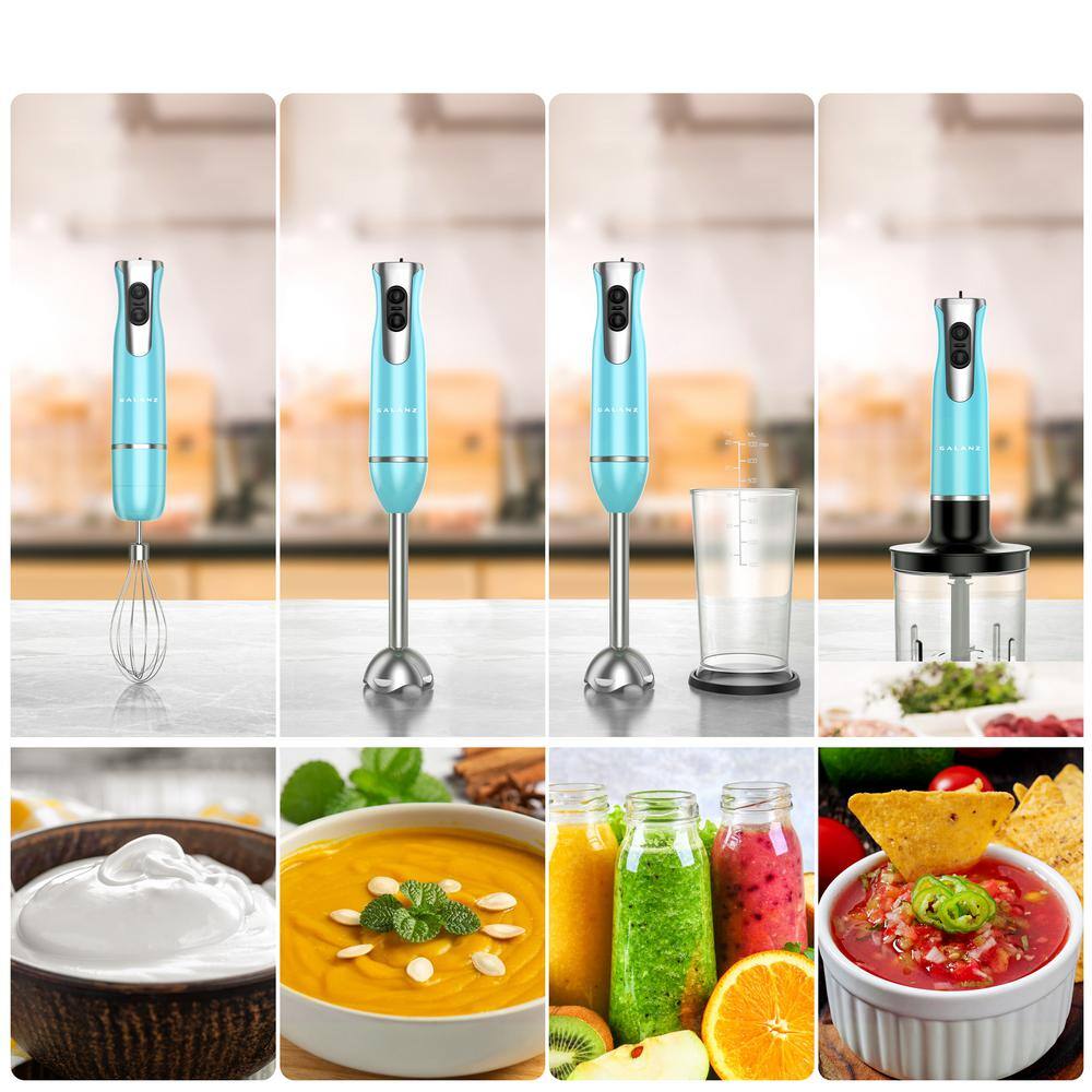 Galanz 2-Speed Retro Blue Immersion Blender with Whisk and Chopper Attachments GLHBBERE026