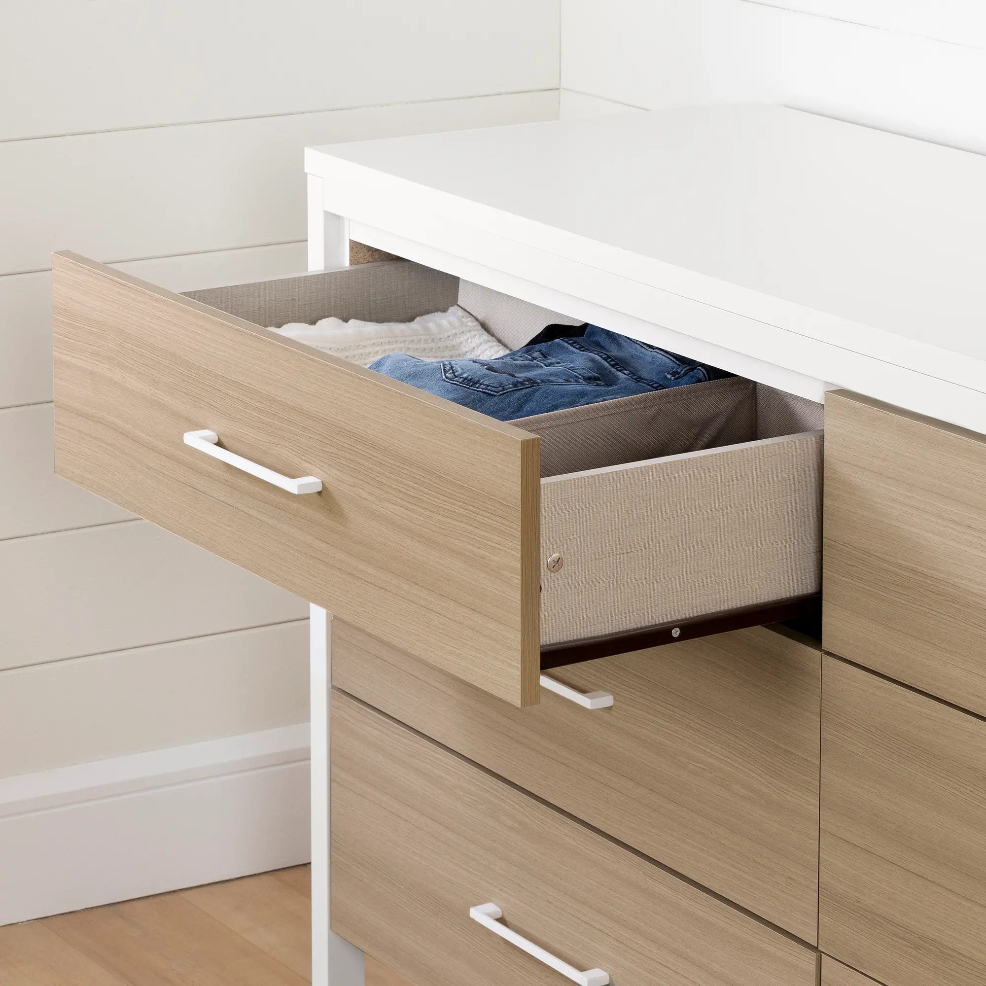 Contemporary Soft Elm and White Dresser - South Shore