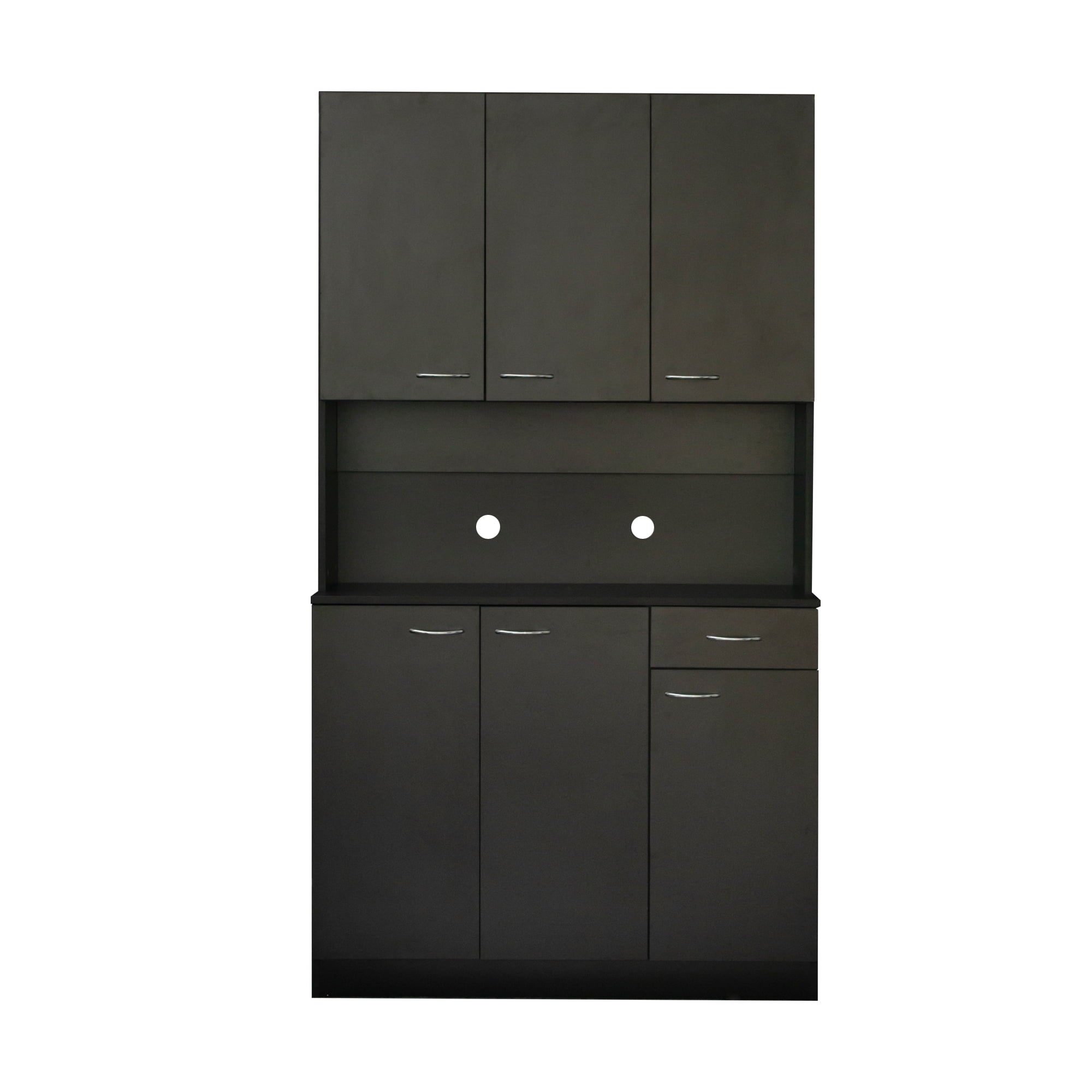 LOAOL Freestanding Kitchen Buffet Hutch Cupboard， Black Finish，Wooden