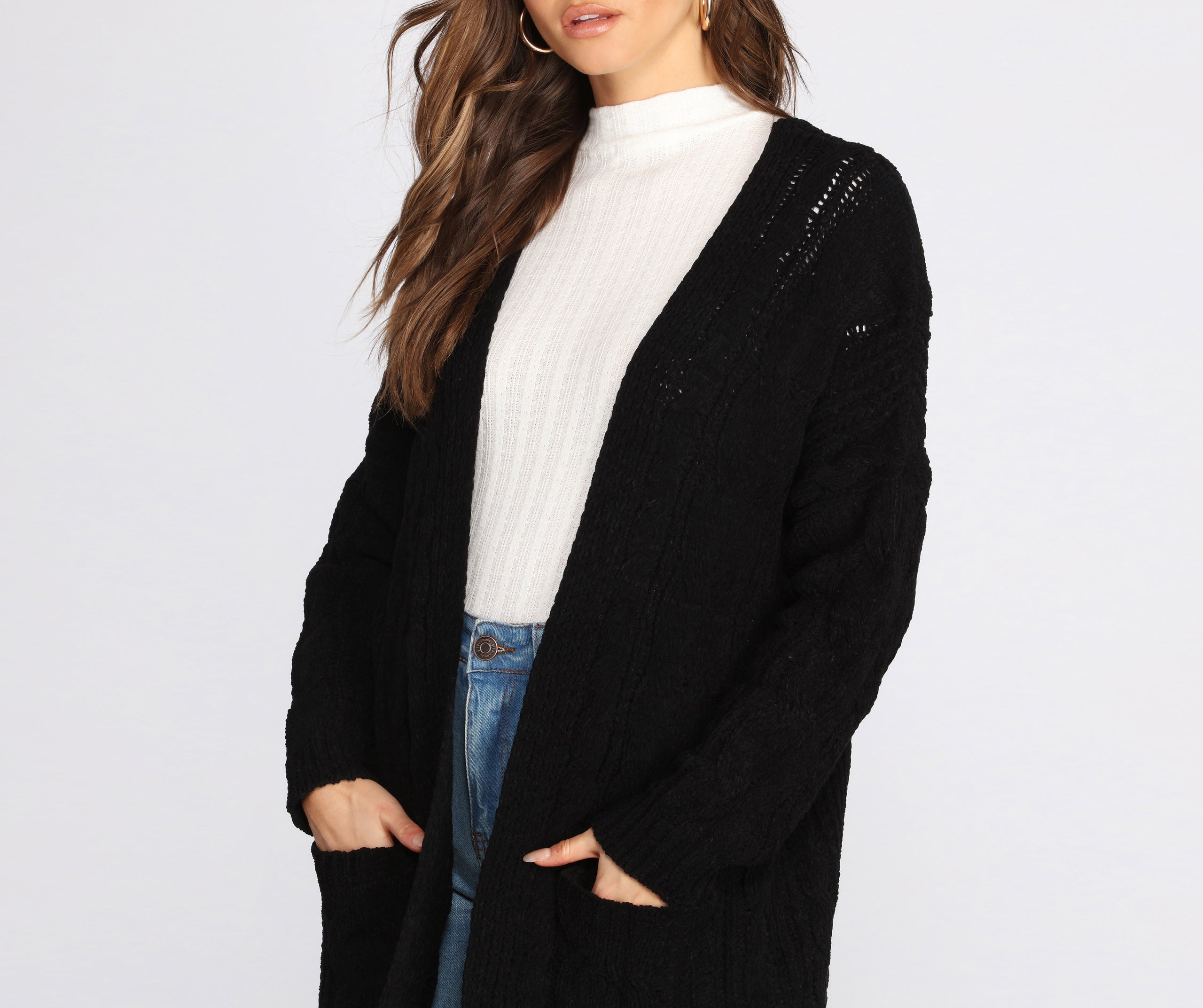 Cuddle Up In Cable Knit Cardigan